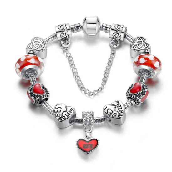 European Charm Red Bead Bracelet With Silver Plate For Women CBD-20RD European Charm Red Bead Bracelet With Silver Plate For Women CBD-20RD