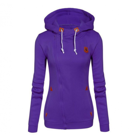 Slim Women Simple Pullover Long Sleeves Purple Hoodie WH-09PL image