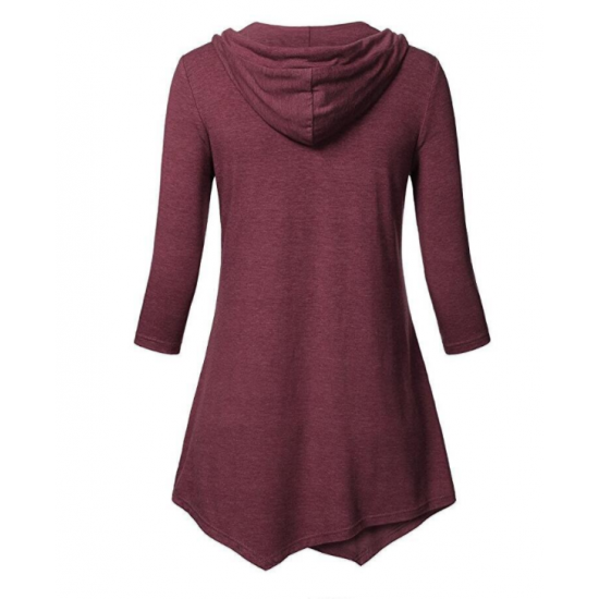 Women Fashion V Neck Hoodie Red Irregular Striped Long Sweater Hoodie WH-15RD image