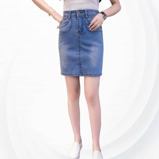 Women Fashion Sexy Midi Denim Vintage Design Light Blue Color Mini Skirt WC-89LB