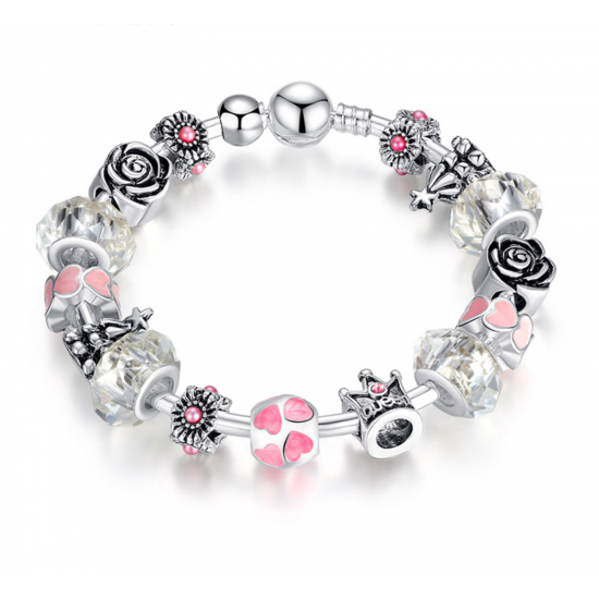 Silver Murano Pink Beads Charm Bracelet CBD-28 Silver Murano Pink Beads Charm Bracelet CBD-28