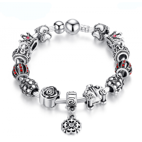 Silver Charm Tibetan Bracelet with Royal Crown Crystal CBD-27 Silver Charm Tibetan Bracelet with Royal Crown Crystal CBD-27