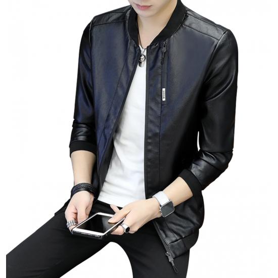 New Explosions Slim Korean Cashmere Black Color Locomotive Leather Casual Jacket MJ-05BK New Explosions Slim Korean Cashmere Black Color Locomotive Leather Casual Jacket MJ-05BK