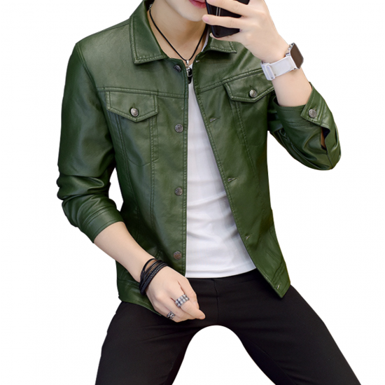 Latest Design Gents Fashion Slim and Fit Long-Sleeve Green Leather Casual Jacket MJ-06GN Latest Design Gents Fashion Slim and Fit Long-Sleeve Green Leather Casual Jacket MJ-06GN