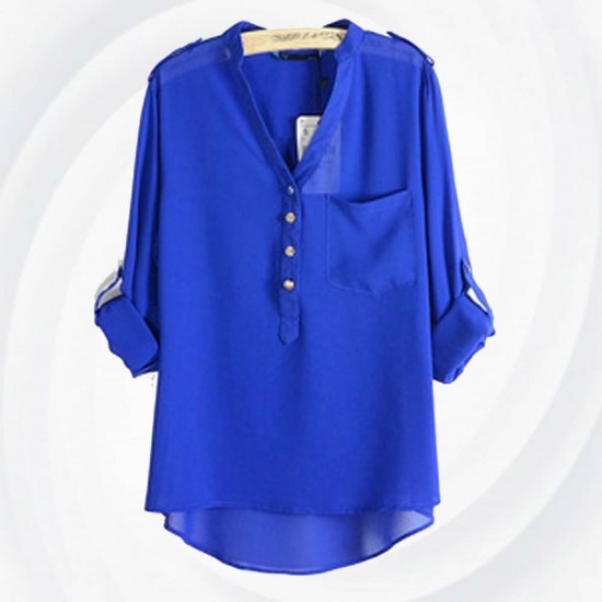 Elegant Long Sleeve Blue Cotton Shirt for Women WC-148BL Elegant Long Sleeve Blue Cotton Shirt for Women WC-148BL
