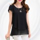 Elegant Chiffon Short Sleeve Black Loose Bottom Top for Women WC-150BK image