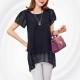 Elegant Chiffon Short Sleeve Black Loose Bottom Top for Women WC-150BK image