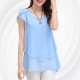 Elegant Chiffon Short Sleeve Light Blue Loose Bottom Top for Women WC-150LB image