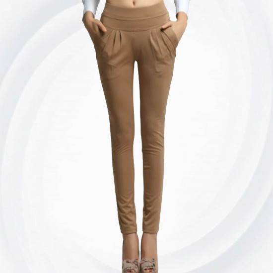 Women Brown Real Shot Casual Harem Pants Spring and Autumn Trousers WC-151BR