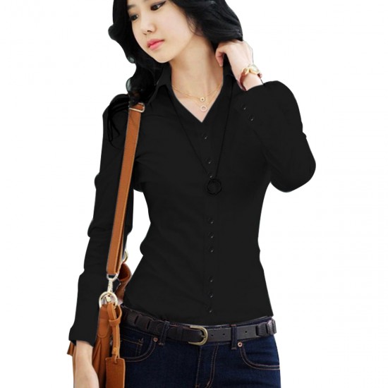 Women Summer Cotton Long Sleeves Black Casual Shirt WC-157BK Women Summer Cotton Long Sleeves Black Casual Shirt WC-157BK