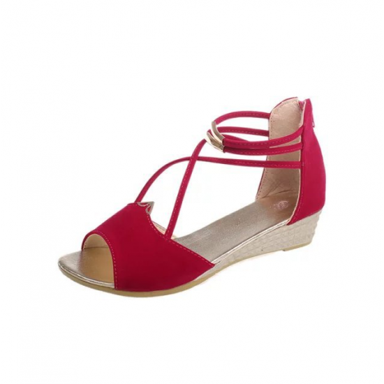 Summer Red Comfort Strap Solid Low-heeled Sandals S-100RD