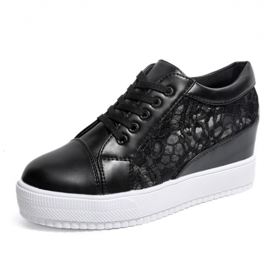 Women Black High Slope Hollow Breathable Mesh Sneaker Shoes S-109BK Women Black High Slope Hollow Breathable Mesh Sneaker Shoes S-109BK