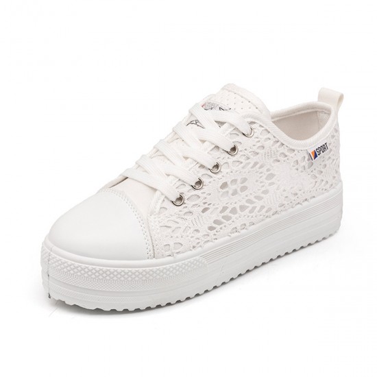 Women Spring and summer thick canvas hollow White breathable lace shoes S-113W Women Spring and summer thick canvas hollow White breathable lace shoes S-113W