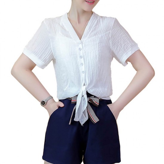 Summer Sweet Vintage High Waist Chiffon Shirt With Blue Skirt WC-171