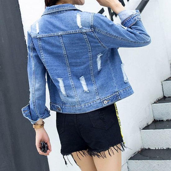 Showing image for Women Fashion Distressed Blue Slim Denim Casual Jacket WJ-25 Women Fashion Distressed Blue Slim Denim Casual Jacket WJ-25 image