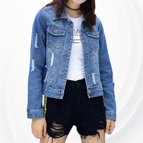 Showing image for Women Fashion Distressed Blue Slim Denim Casual Jacket WJ-25 Women Fashion Distressed Blue Slim Denim Casual Jacket WJ-25 image