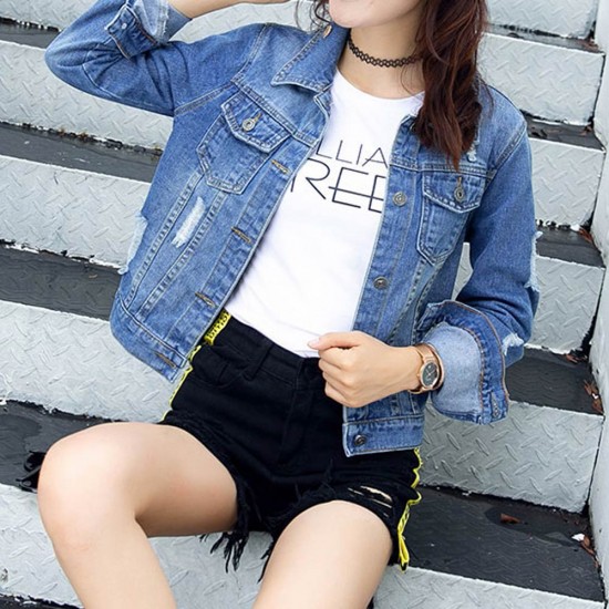 Showing image for Women Fashion Distressed Blue Slim Denim Casual Jacket WJ-25 Women Fashion Distressed Blue Slim Denim Casual Jacket WJ-25 image