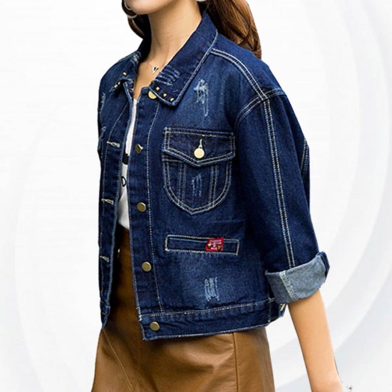 Button Closure Casual Rivet Stylish Denim Jacket WJ-26NB