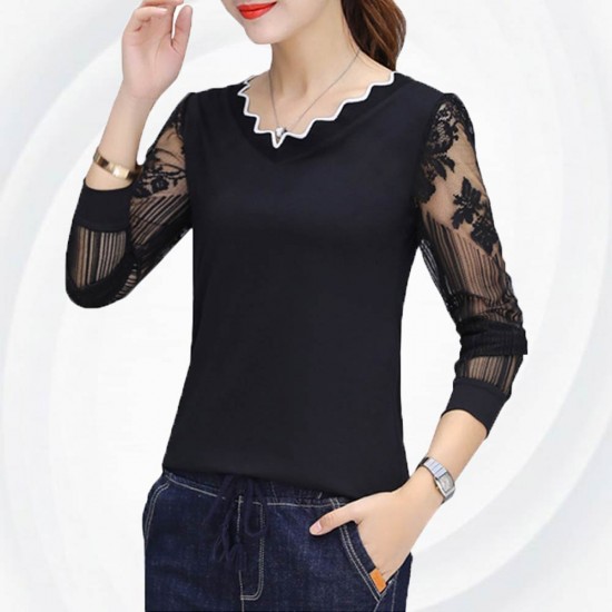 Casual Long Sleeve Crew Neck Women Blouse WC-194BK