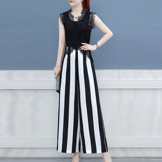 Showing image for Summer Sleeveless High Waist Chiffon Striped Jumpsuit WC-197 Summer Sleeveless High Waist Chiffon Striped Jumpsuit WC-197 image