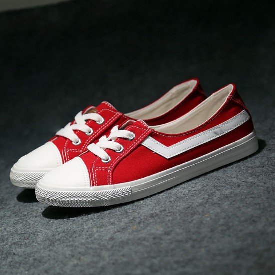 Showing image for Women Flat Lace Up Canvas Shallow Mouth Casual Red Shoes S-125RD Women Flat Lace Up Canvas Shallow Mouth Casual Red Shoes S-125RD image