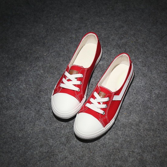 Showing image for Women Flat Lace Up Canvas Shallow Mouth Casual Red Shoes S-125RD Women Flat Lace Up Canvas Shallow Mouth Casual Red Shoes S-125RD image
