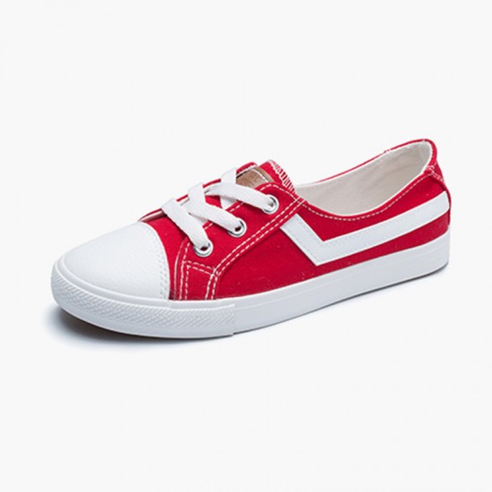 Showing image for Women Flat Lace Up Canvas Shallow Mouth Casual Red Shoes S-125RD Women Flat Lace Up Canvas Shallow Mouth Casual Red Shoes S-125RD image