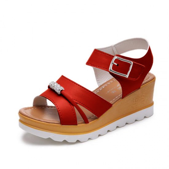 Wild Fashion Red Color Wedge Silver Thick Bottom Slope Casual Sandals S-123RD