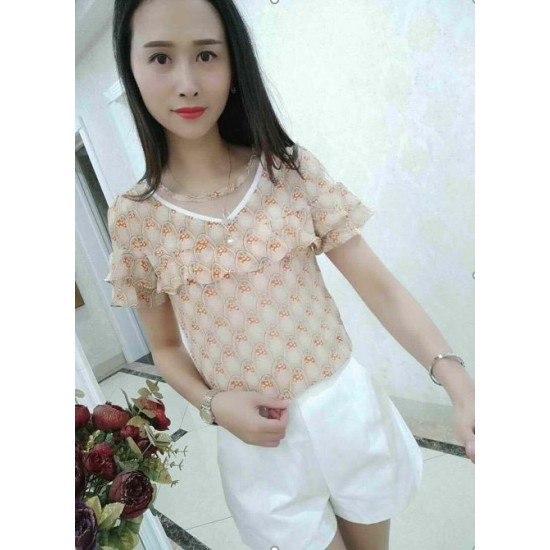 Showing image for V-Neck Flounced Printed Chiffon Top For Women WC-176 V-Neck Flounced Printed Chiffon Top For Women WC-176 image