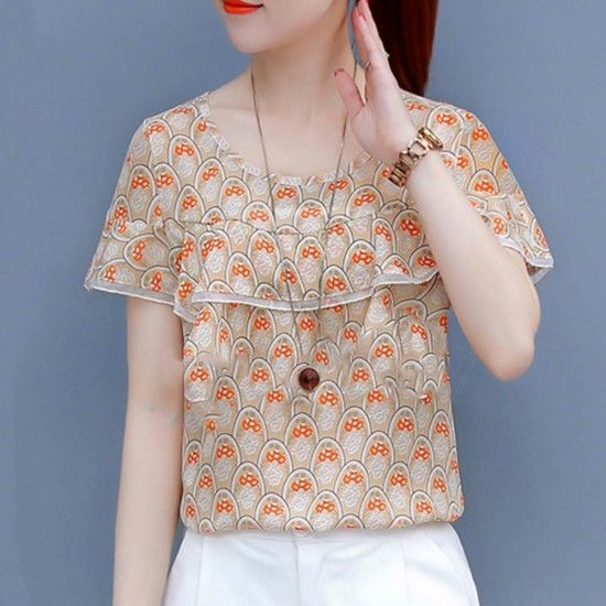 Showing image for V-Neck Flounced Printed Chiffon Top For Women WC-176 V-Neck Flounced Printed Chiffon Top For Women WC-176 image