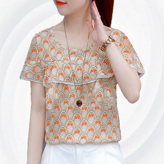 Showing image for V-Neck Flounced Printed Chiffon Top For Women WC-176 V-Neck Flounced Printed Chiffon Top For Women WC-176 image