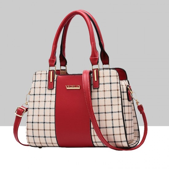 Red Contrast Plaided Stitching Handbag WB-53RD