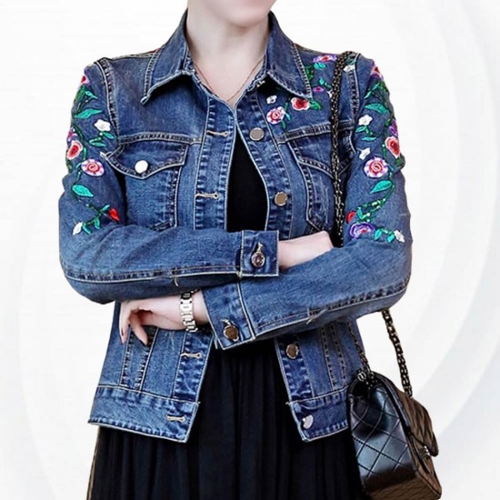 Embroidered Denim Jacket Female Short Jacket WJ-32BL