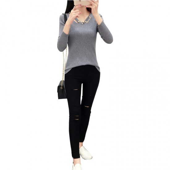 Women's Long-sleeved V-neck Sexy Slim Sweater WH-23GR image