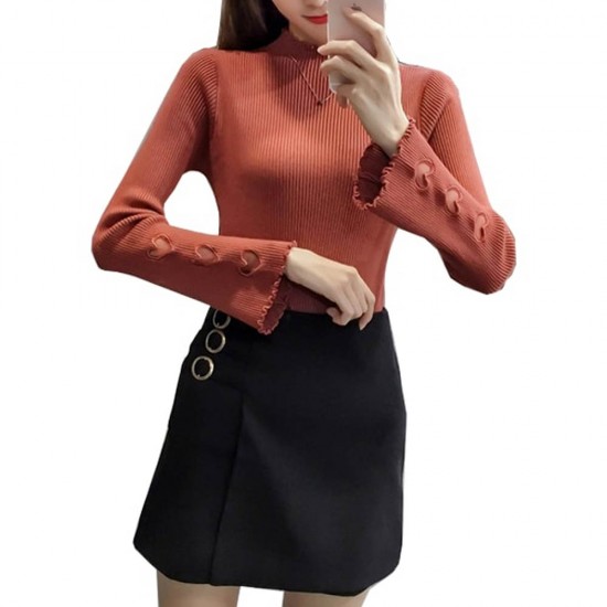 Brown Color Korean Sweater Heart Cuts on Sleeves WH-22BR image