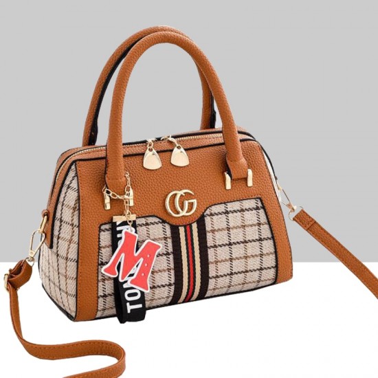 Designer Pattern Brown Contrast Shoulder Handbag WB-66BR