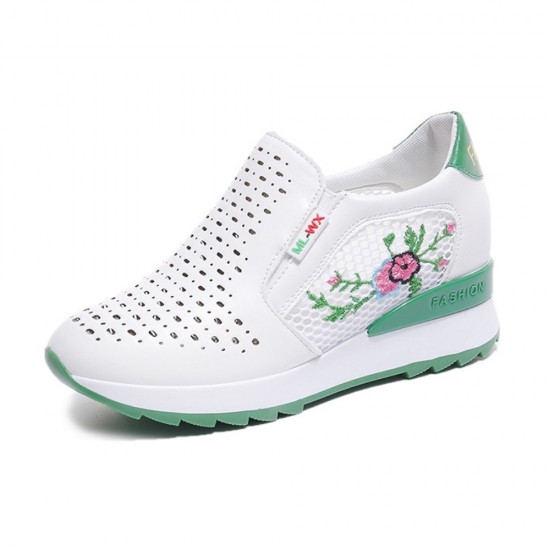 Women Floral Embroidery Sports Shoes - Green Contrast S-129GN