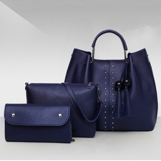 Blue Solid Tassel Hanging PU Leather Handbags Set WB-79BL Blue Solid Tassel Hanging PU Leather Handbags Set WB-79BL