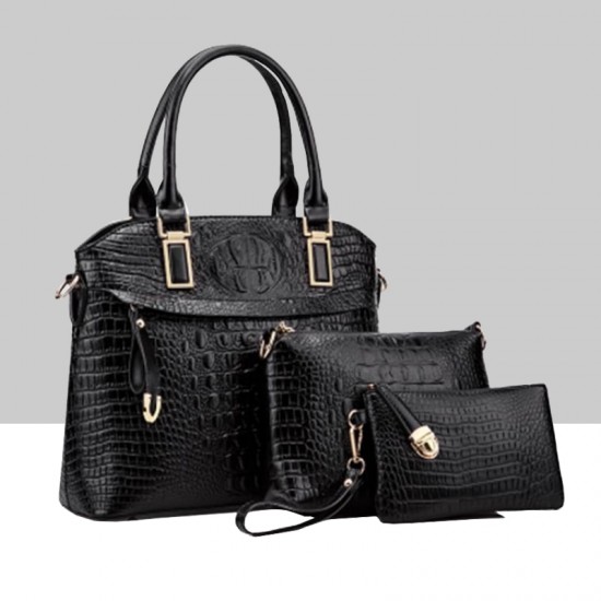 Trending Black Crocodile Pattern Handbag Set WB-80BK Trending Black Crocodile Pattern Handbag Set WB-80BK