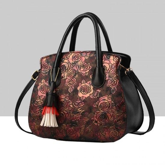Black Color Rose Printed Pattern Women's Handbag WB-81BK