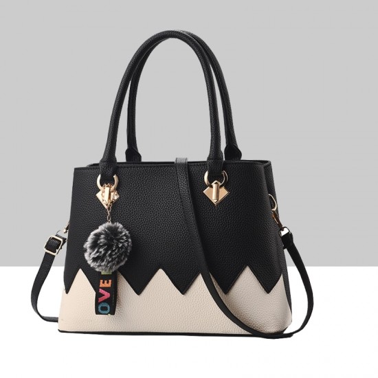 Black With Cream Wavy Contrast Shoulder Handbag WB-88BK |image
