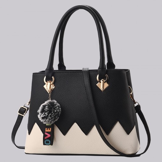 Black With Cream Wavy Contrast Shoulder Handbag WB-88BK |image