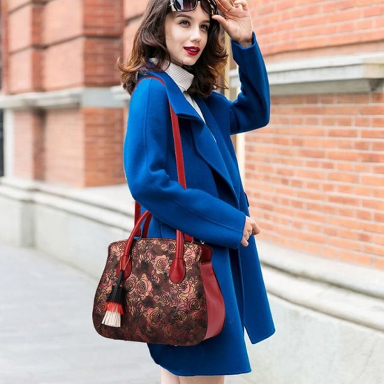 Red Color Rose Printed Pattern Women's Handbag WB-81RD |image