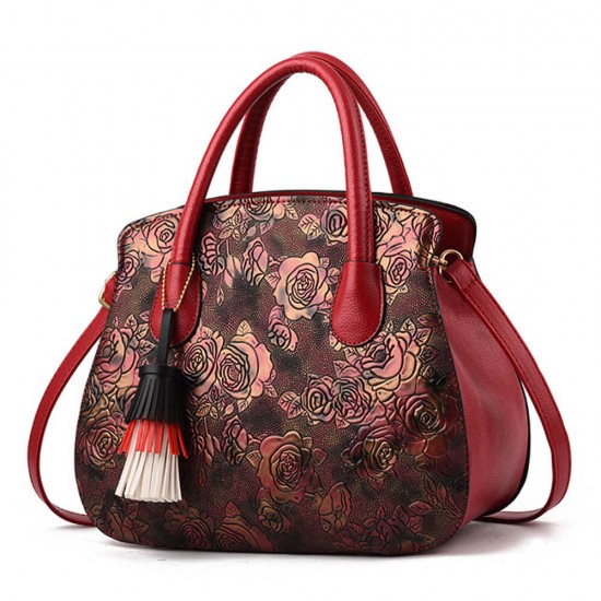 Red Color Rose Printed Pattern Women's Handbag WB-81RD