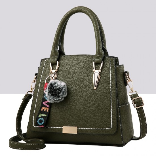 Furry Ball Hanging Green Shoulder Handbag  WB-83GN