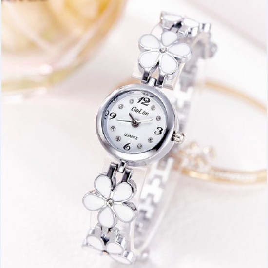 Designer Floral Style Silver Wrist Analogue Watch W-25SL