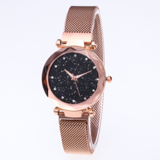 Gold Magnetic Strap Sky Diamond Dial Bracelet Watch W-33G