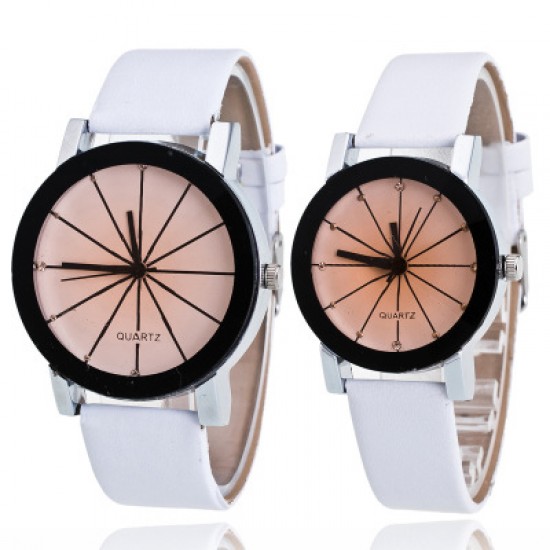 Couple White Leather Strap Analogue Watches W-35W