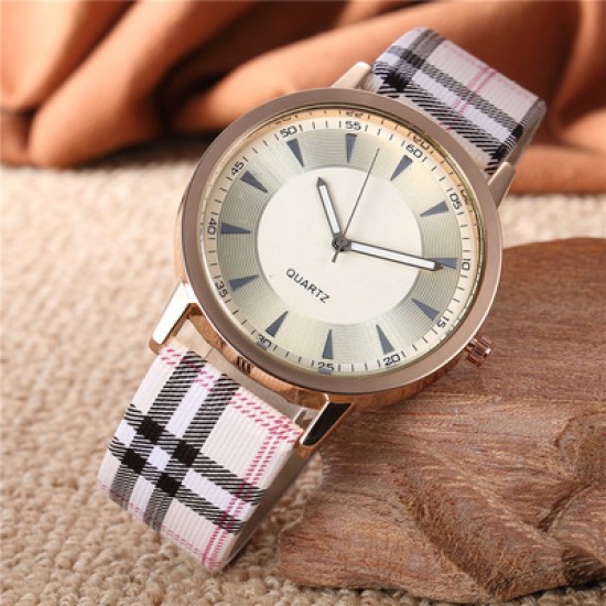 Checkered Leather Strap Watch for Women W-43W