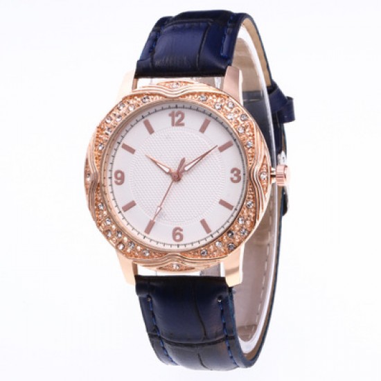 Blue Leather Strap Diamond Dial Bracelet Watch W-47BL